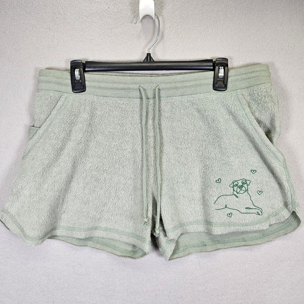 Boxercraft Sage Green Fleece Lounge Shorts Embroidered Dog Heart Large NWT
